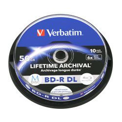 Blu-Ray M-Disc Verbatim BD-R DL 50GB 6x Inkjet Printable 10 Pack Spindle