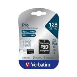 Verbatim memorijska kartica PRO Micro SDXC 128GB, U3, V30, Class 10 Card + adapter