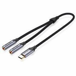 Vention USB-C Male to Dual 3.5MM Jack Earphone Adapter 0.3M Gray