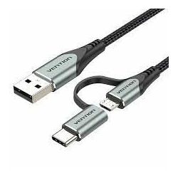 Vention USB 2.0 A Male to 2-in-1 Micro-B USB-C Male Cable 1M, Gray