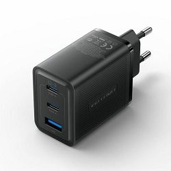 Vention 3-Port USB (C C A) GaN Charger (65W 65W 30W) EU-Plug, Black