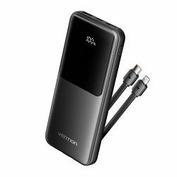 Vention 10000mAh Power Bank (Micro-USB USB-C USB-A USB-A) with Built-in USB-C and Lightning Cables 22.5W Black LED Display Type