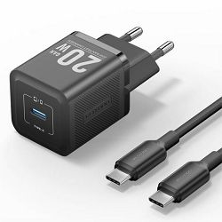 Vention 1-Port USB-C GaN Charger 20W with USB-C to USB-C Cable, 1m, Black