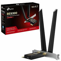 ARCHER TBE552E, BE9300 Tri-Band Wi-Fi 7 Bluetooth PCI Express Adapter, 5760 Mbps at 6 GHz, 2880 Mbps at 5 GHz, 688 Mbps at 2.4 GHz, 2 High Gain Tri-Band Ext.  Antennas,  MLO, MU-MIMO, OFDMA, WPA3, Blu