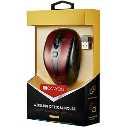 CANYON MSO-W6, 2.4GHz wireless optical mouse with 6 buttons, DPI 800/1200/1600, Red, 92*55*35mm, 0.054kg