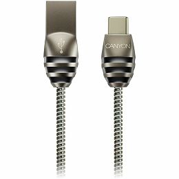 CANYON UC-5 Type C USB 2.0 standard cable, Power & Data output, 5V 2A, OD 3.5mm, metallic Jacket, 1m, gun color, 0.04kg
