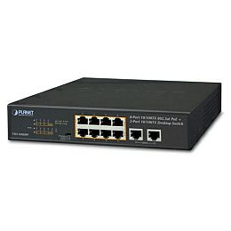 PLANET preklopnik (Switch) 10" 8-port 10/100TX 802.3at PoE + 2-port 10/100TX, rack-mountable