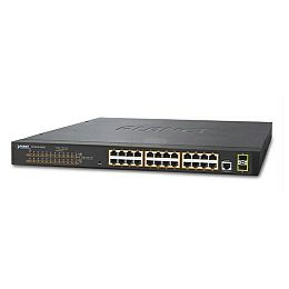 PLANET Gigabit preklopnik (Switch) 24-port IPv4 upravljiv 802.3at PoE + 2-port 100/1000X SFP (300W)