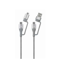 Kabel MANHATTAN 4-in-1, USB-C (M) na USB-C (M), PD, QC, USB-A, micro USB-B, sivi, 1.0m 390606