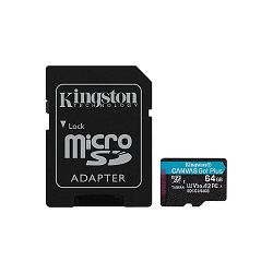 Kingston microSD, Canvas Go! Plus, R170/W70, 64GB SDCG3/64GB