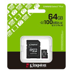 Kingston microSDXC, Select plus, Class10, 64GB SDCS3/64GB