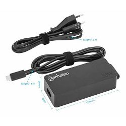 Manhattan punjač za laptop 65W USB-C, crni 102490