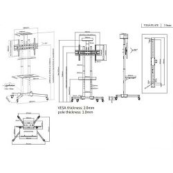 Manhattan pokretni podni stalak 37"-70",50 kg,crni 461238