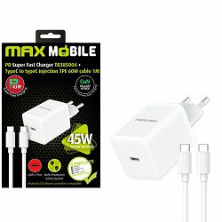 MAXMOBILE KUĆNI PUNJAČ PD SUPER FAST CHARGE SET 2U1 TYPE C+KABEL,TR385004 Gan45W