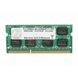 Memorija SO-DIMM PC-12800, 4 GB, G.SKILL F3-12800CL9S-4GBSQ, DDR3 1600 MHz F3-12800CL9S-4GBSQ