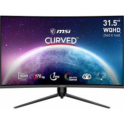 MSI G32CQ5P Curved Gaming Monitor, 31.5", 170Hz, QHD (2560x1440) 16:9, VA, Anti-glare, 1ms, 250nits, 3000:1, 1500R Curve, Freesync Premium, Adjustable Stand, 1x DP, 2x HDMI, Tilt, Swivel, Height Adjus
