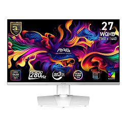 MSI MAG 272QPW QD-OLED X28 Gaming Monitor, 26.5", QD-OLED, 280Hz, QHD (2560x1440), 0.03ms, 1000 Nits, DisplayHDR True Black 400, 2x HDMI, 1x DP, Tilt, Swivel, Pivot, Height Adjustment, White
