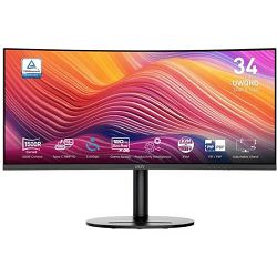 MSI Modern MD342CQP, 34", VA, Curved 1500R, 3440 x 1440 (UWQHD), 120Hz, 1ms/4ms, 300nits, 10 bit, HDR Ready, 2x HDMI, 1x DP, USB Type C w/ 98W PD, Speakers, Tilt, Swivel, Pivot, Height Adjustment