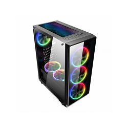 NaviaTec Vortex V3 Gaming case with 4x RGB Fans, Real Glass Side