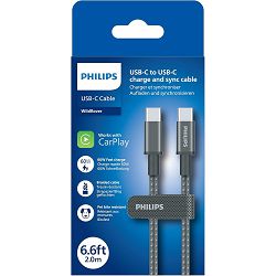 Philips USB-C na USB-C kabel, 2m, 3A, 60W, 480Mbps DLC5060C/10