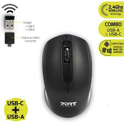 Port miš BUDGET bežični, USB-C &amp; USB-A, crni 900508