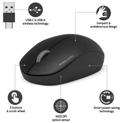 Port miš OFFICE bežični USB-A/USB-C, crni 900540
