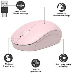 Port miš OFFICE bežični USB-A/USB-C, roza 900541