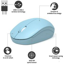 Port miš OFFICE bežični USB-A/USB-C,svijetlo-plava 900544