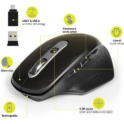 Port miš OFFICE EXE punjivi WL+BT, USB-A/C, crni 900716