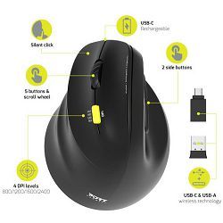 Port miš 2.4 GHz BT erg. punjivi za ljevake, crni 910008