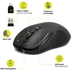Port miš ESSENTIEL WL+BT, USB-C, punjivi, crni 910010