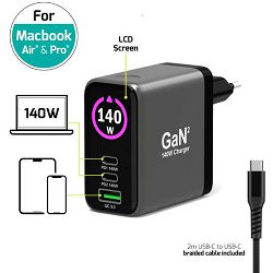 Port zidni punjač 140W type C,GaN2+USB-C kabel 2m 902140PEU