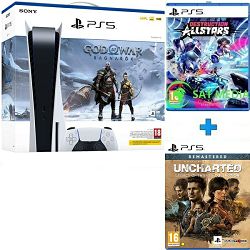 Sony PlayStation 5 C Chassis + God of War: Ragnarok VCH PS5 + Destruction AllStars PS5 + Uncharted: Legacy of Thieves Collection PS5