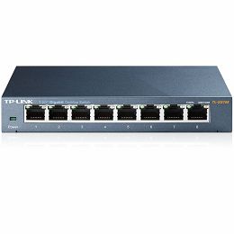 Switch TP-Link TL-SG108, 8-port Metal Gigabit Switch, 5 10/100/1000M RJ45 ports, supports GMP Snooping; IEEE 802.1p QoS; Plug and Play; metal case