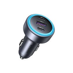 UGREEN auto punjač 30W s 3 ulaza, 2x USB-C, USB-A, PD3.0/QC3.0, sivi
