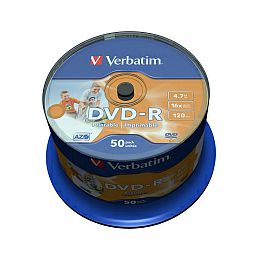 DVD-R Verbatim 4.7GB 16× Wide PRINTABLE (No ID) 50 pack spindle