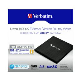 Verbatim Blu-Ray Slimline Ultra HD 4K vanjski snimač, M-Disc kompatibilan, USB3.2 (USB-C), crni