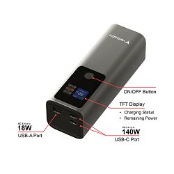 Verbatim Powerbank 27000mAH Charge n Go 183W max, Dual USB-C® port, 1xUSB-A, Smart digital TFT display