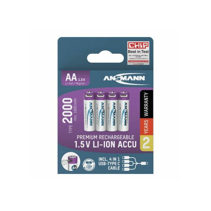 Ansmann Li-Ion batteries AA type 2000 (min. 1800 mAh) 4pcs. paper blister