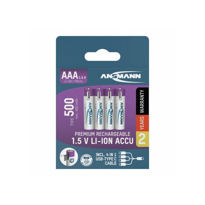 Ansmann Li-Ion batteries AAA type 500 (min. 400 mAh) 4pcs. paper blister